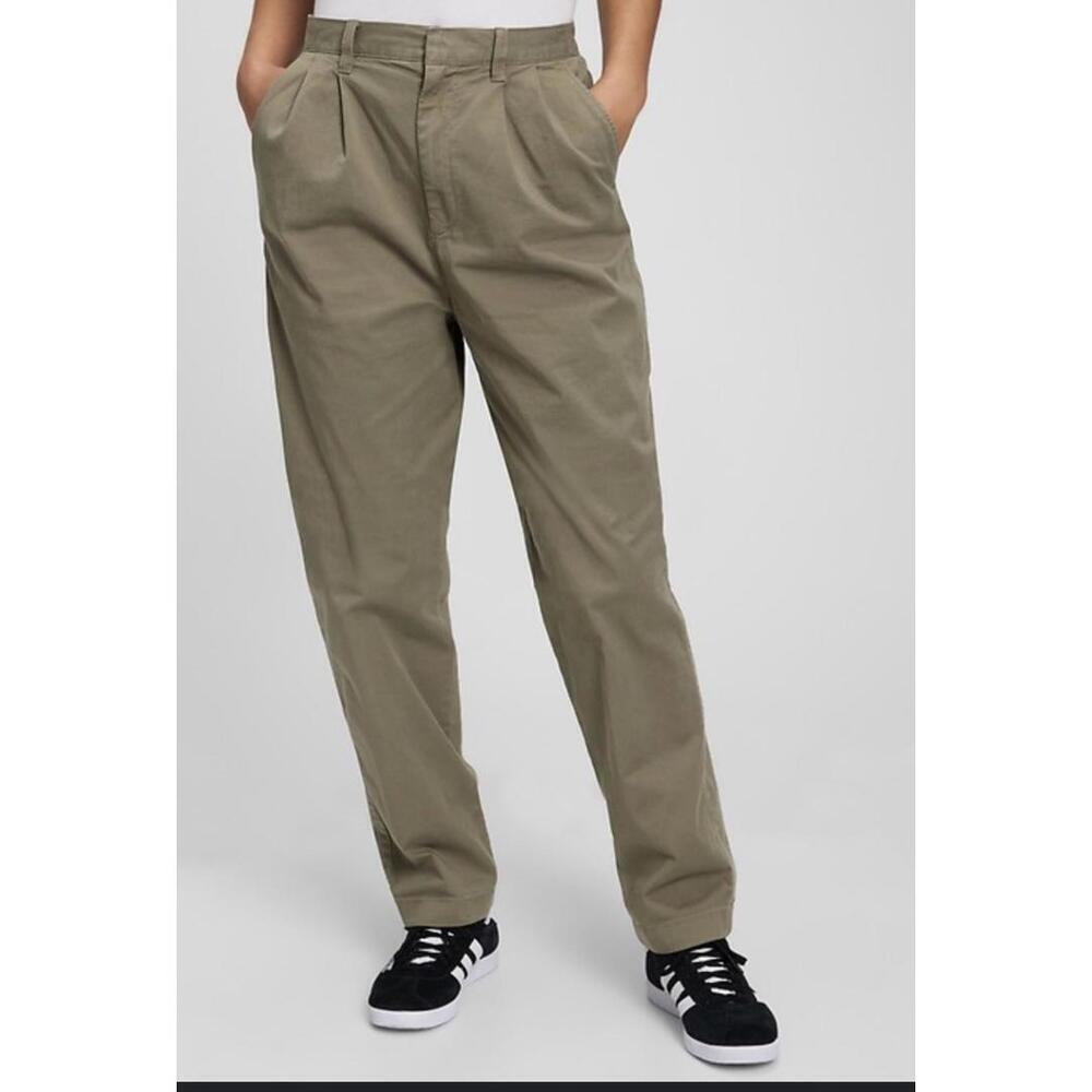 GAP High Rise Pleated Khaki Pants, Olive Green, Women's 14